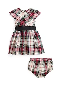 Baby Girls Plaid Twill Dress & Bloomer
