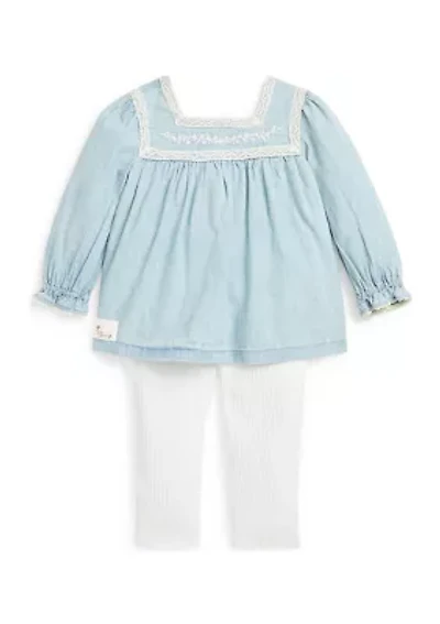 Baby Girls Chambray Top & Ribbed Leggings Set