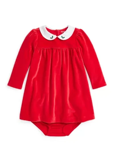 Baby Girls Embroidered Velour Dress & Bloomer