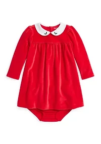 Baby Girls Embroidered Velour Dress & Bloomer