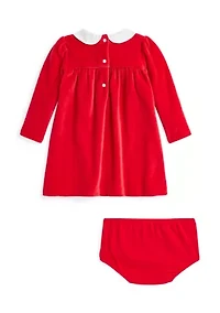 Baby Girls Embroidered Velour Dress & Bloomer