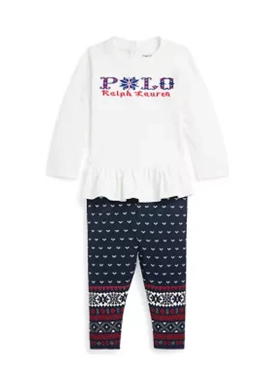 Baby Girls Logo Peplum Jersey T-Shirt & Leggings Set
