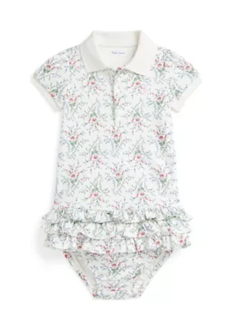 Baby Girls Floral Cotton Polo Dress & Bloomer