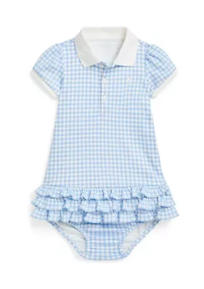 Baby Girls Gingham Cotton Polo Dress & Bloomer