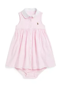 Baby Girls Striped Knit Oxford Shirtdress & Bloomer