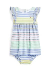 Baby Girls Striped Knit Oxford Dress & Bloomer