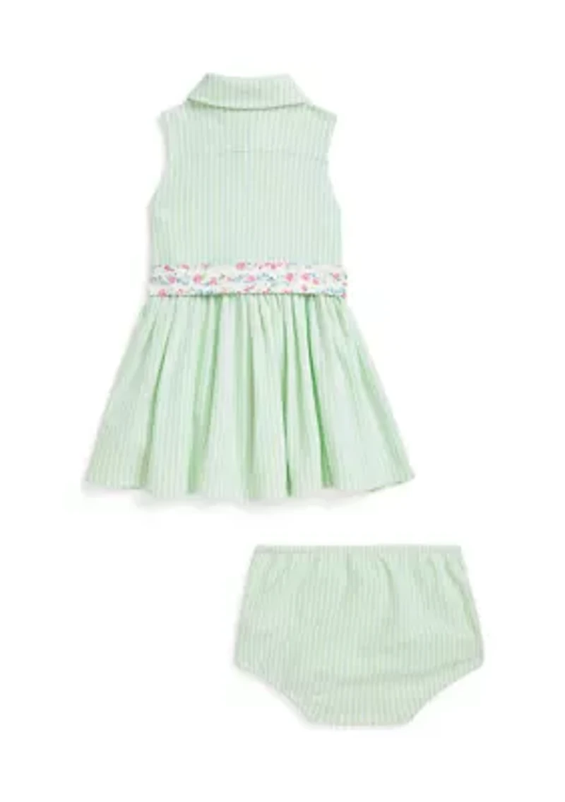 Baby Girl Striped Knit Oxford Shirtdress & Bloomer