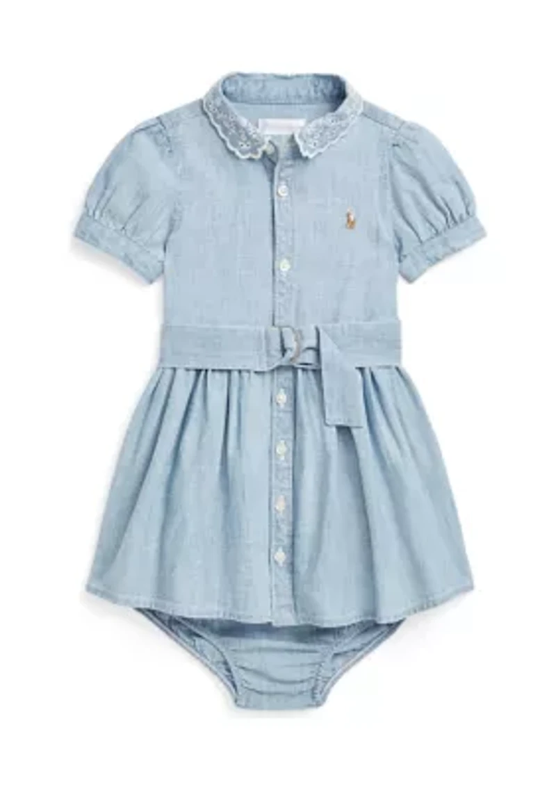 Baby Girls Belted Chambray Shirtdress & Bloomer