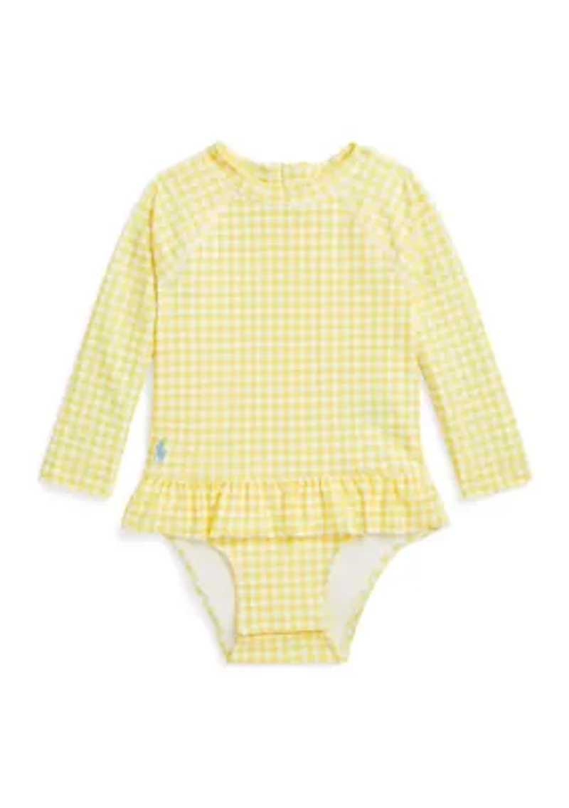 Baby Girls Gingham Ruffled One Piece Rash Guard