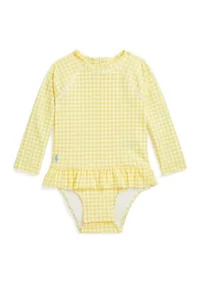Baby Girls Gingham Ruffled One Piece Rash Guard