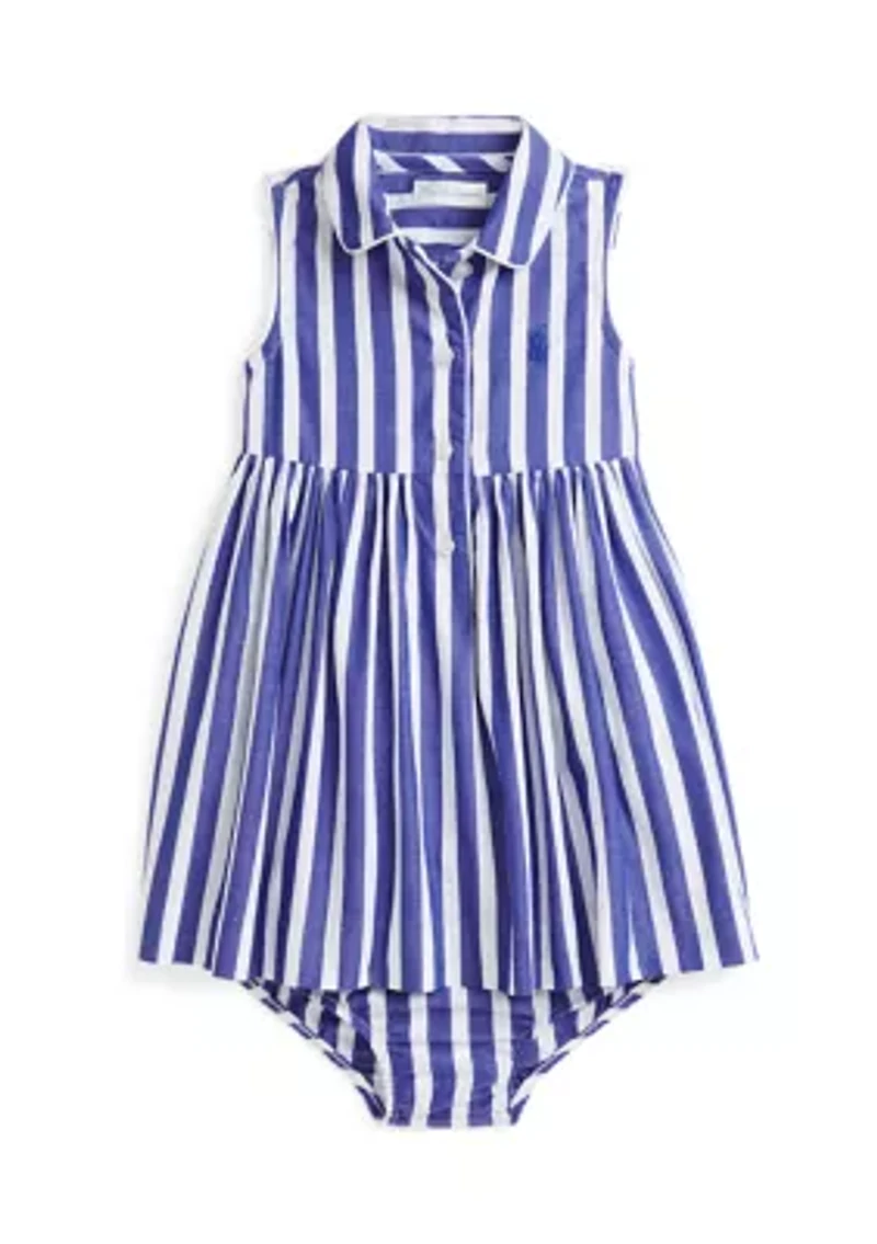 Baby Girls Striped Cotton Shirtdress & Bloomer