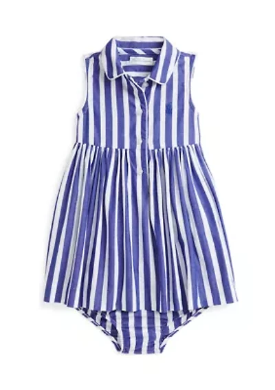 Baby Girls Striped Cotton Shirtdress & Bloomer