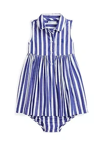 Baby Girls Striped Cotton Shirtdress & Bloomer