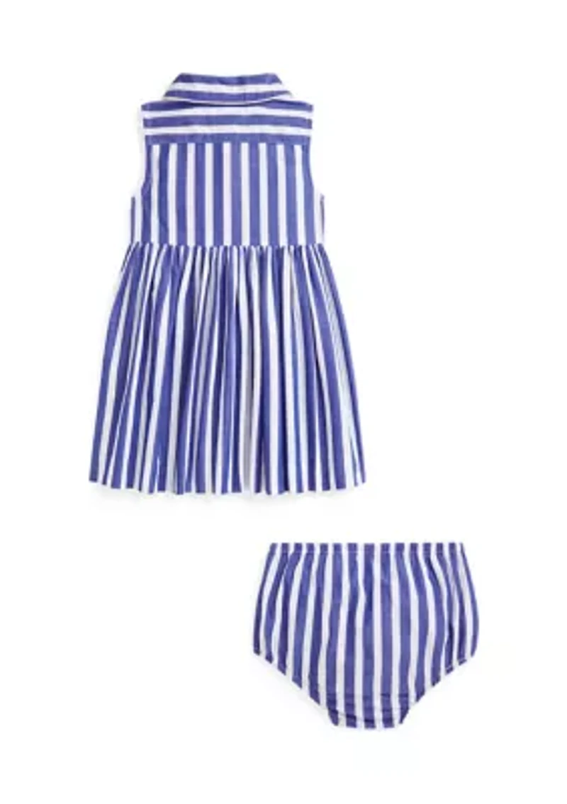 Baby Girls Striped Cotton Shirtdress & Bloomer