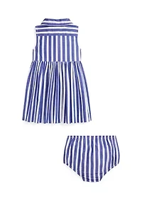 Baby Girls Striped Cotton Shirtdress & Bloomer