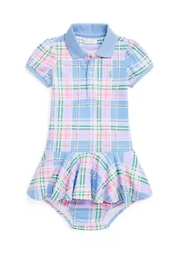 Baby Girls Plaid Mesh Polo Dress & Bloomer