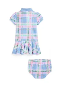 Baby Girls Plaid Mesh Polo Dress & Bloomer