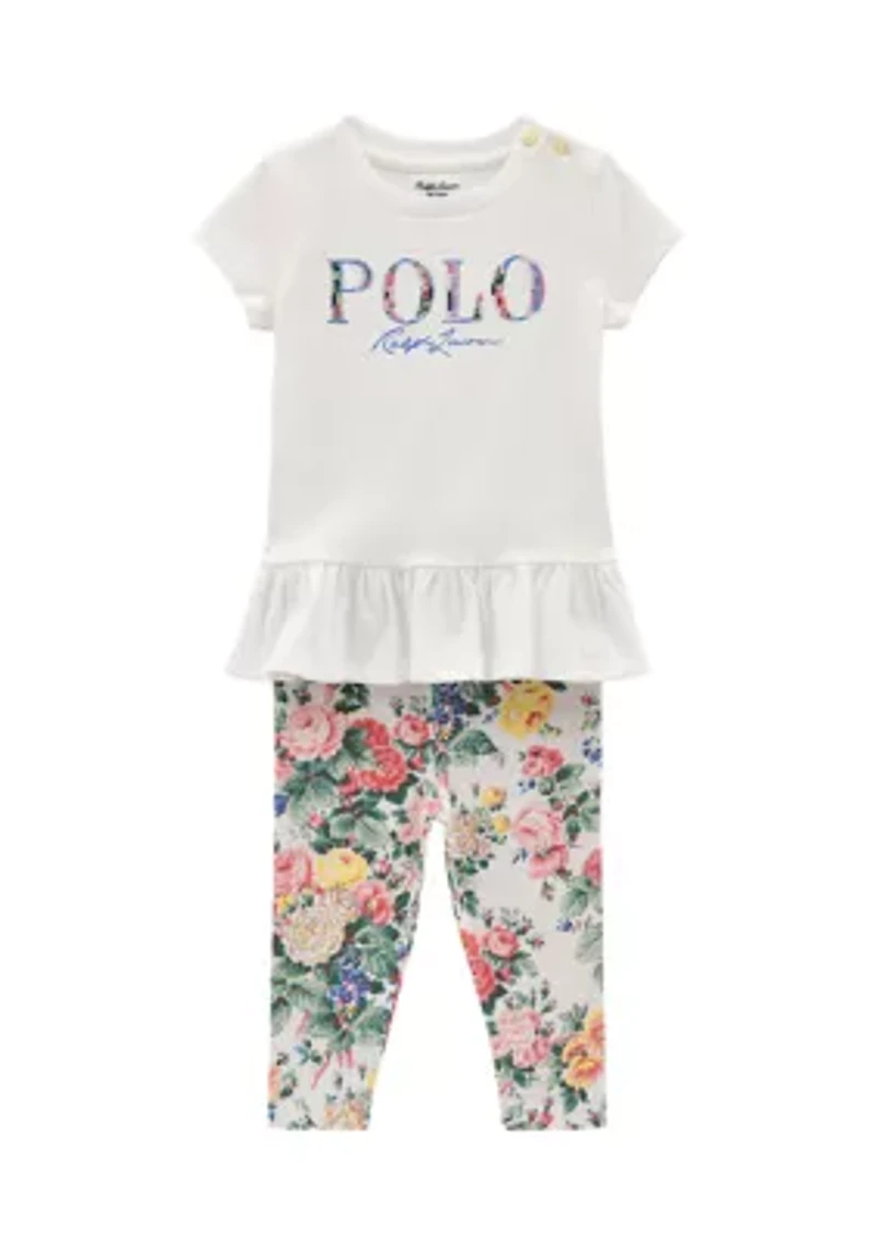 Baby Girls Logo Jersey T-Shirt & Floral Leggings Set