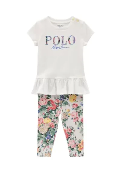 Baby Girls Logo Jersey T-Shirt & Floral Leggings Set
