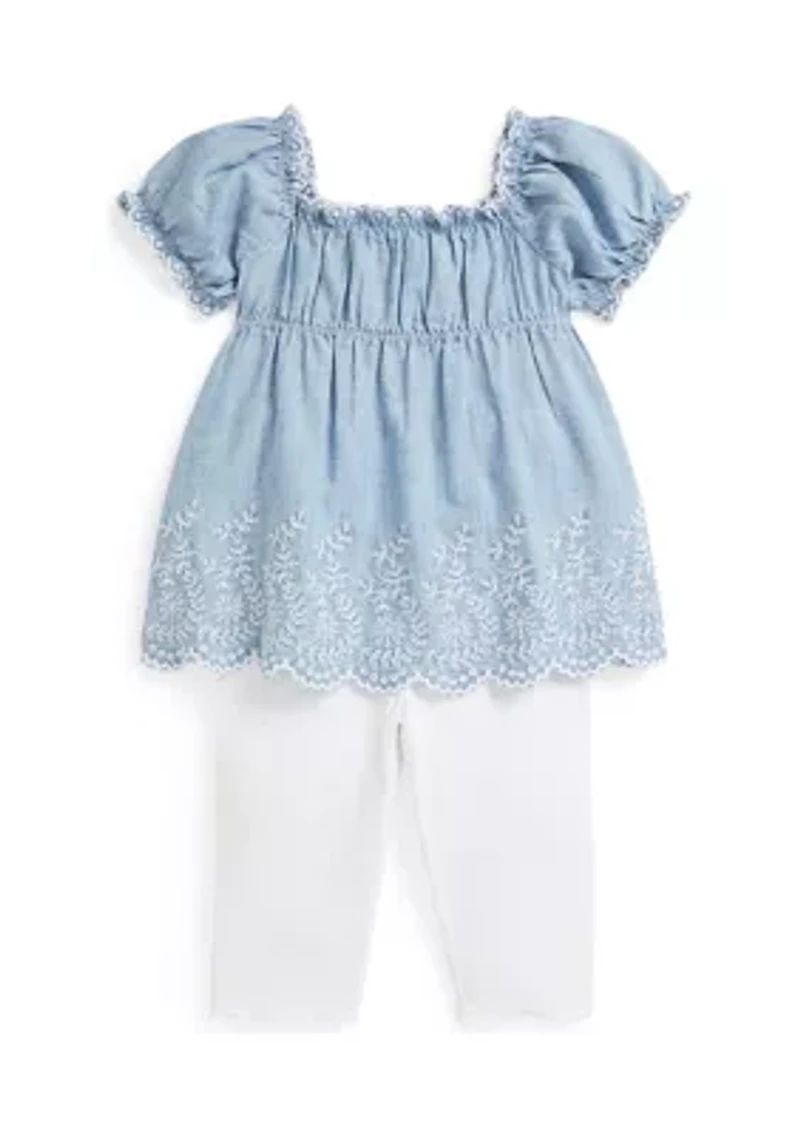 Baby Girls Cotton Chambray Top & Jersey Legging Set