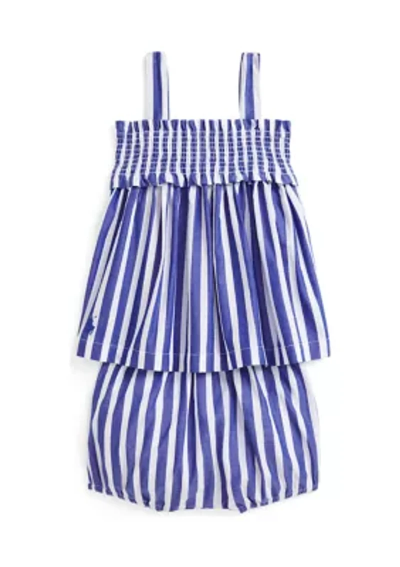 Baby Girls Striped Cotton Poplin Top and Bloomer Set