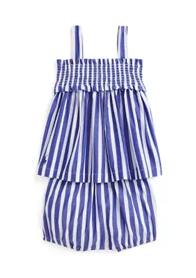 Baby Girls Striped Cotton Poplin Top and Bloomer Set