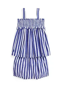 Baby Girls Striped Cotton Poplin Top and Bloomer Set