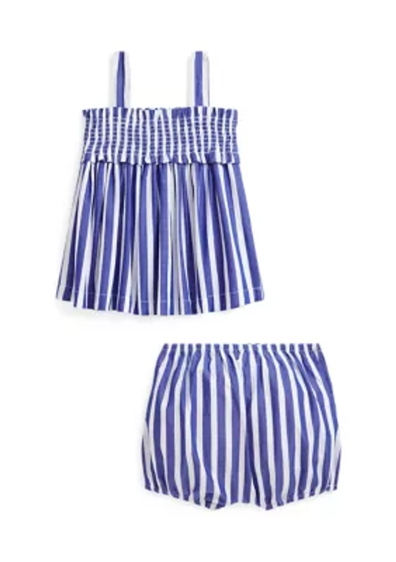 Baby Girls Striped Cotton Poplin Top and Bloomer Set