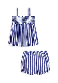 Baby Girls Striped Cotton Poplin Top and Bloomer Set
