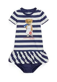 Girls 2-6x Striped Polo Bear Cotton Dress & Bloomer