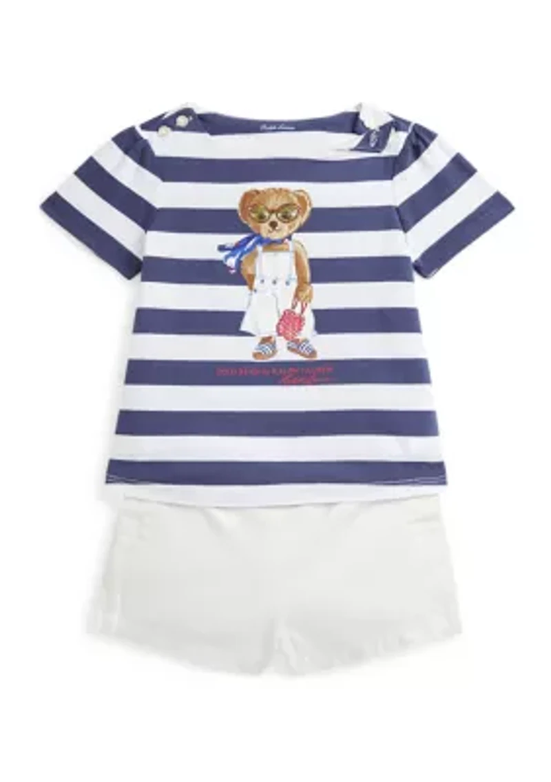 Baby Girls Polo Bear Cotton T-Shirt & Twill Short Set