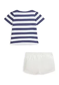 Baby Girls Polo Bear Cotton T-Shirt & Twill Short Set