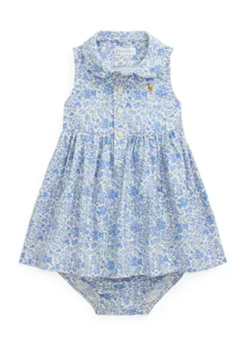 Baby Girls Floral Oxford Shirtdress & Bloomer