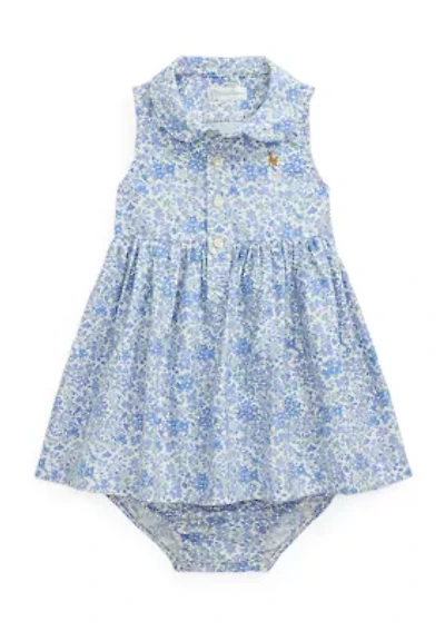 Baby Girls Floral Oxford Shirtdress & Bloomer