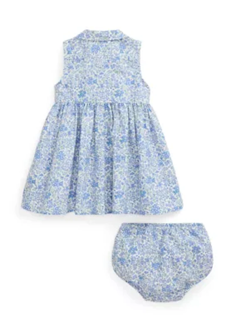 Baby Girls Floral Oxford Shirtdress & Bloomer