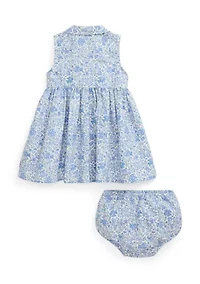 Baby Girls Floral Oxford Shirtdress & Bloomer