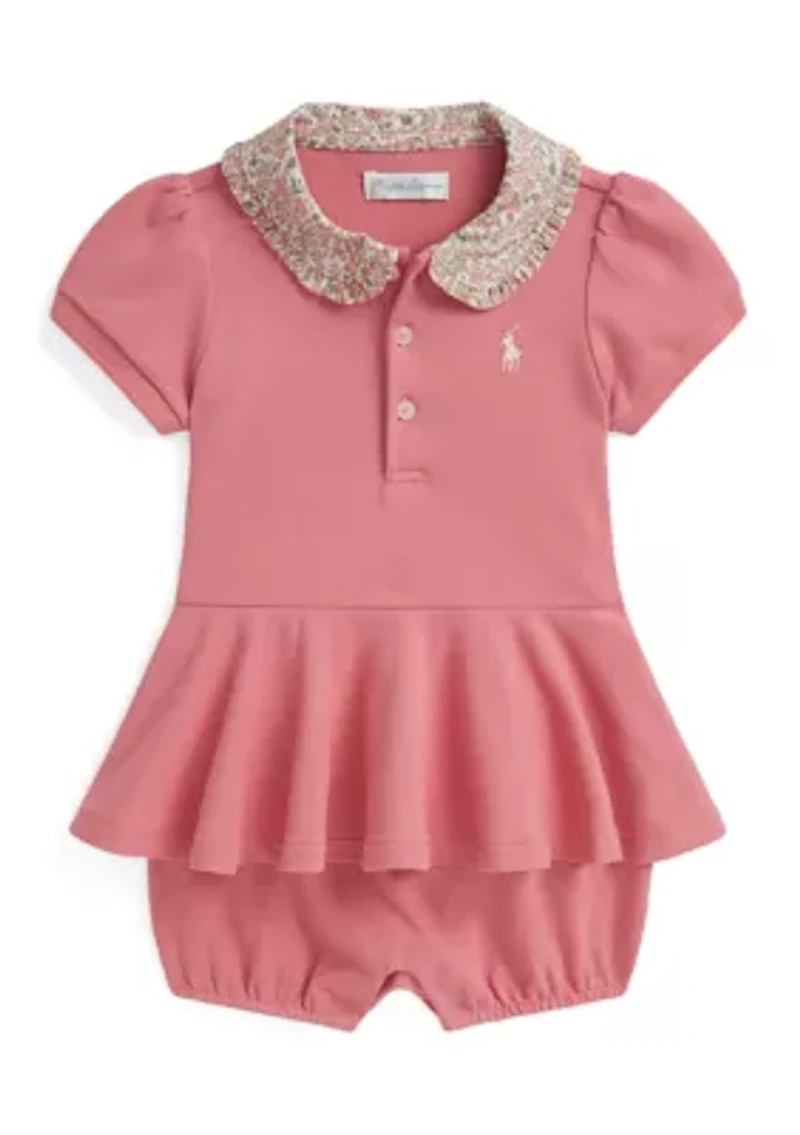 Baby Girls Floral Collar Mesh Bubble Shortall