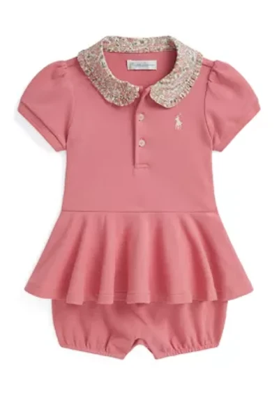 Baby Girls Floral Collar Mesh Bubble Shortall