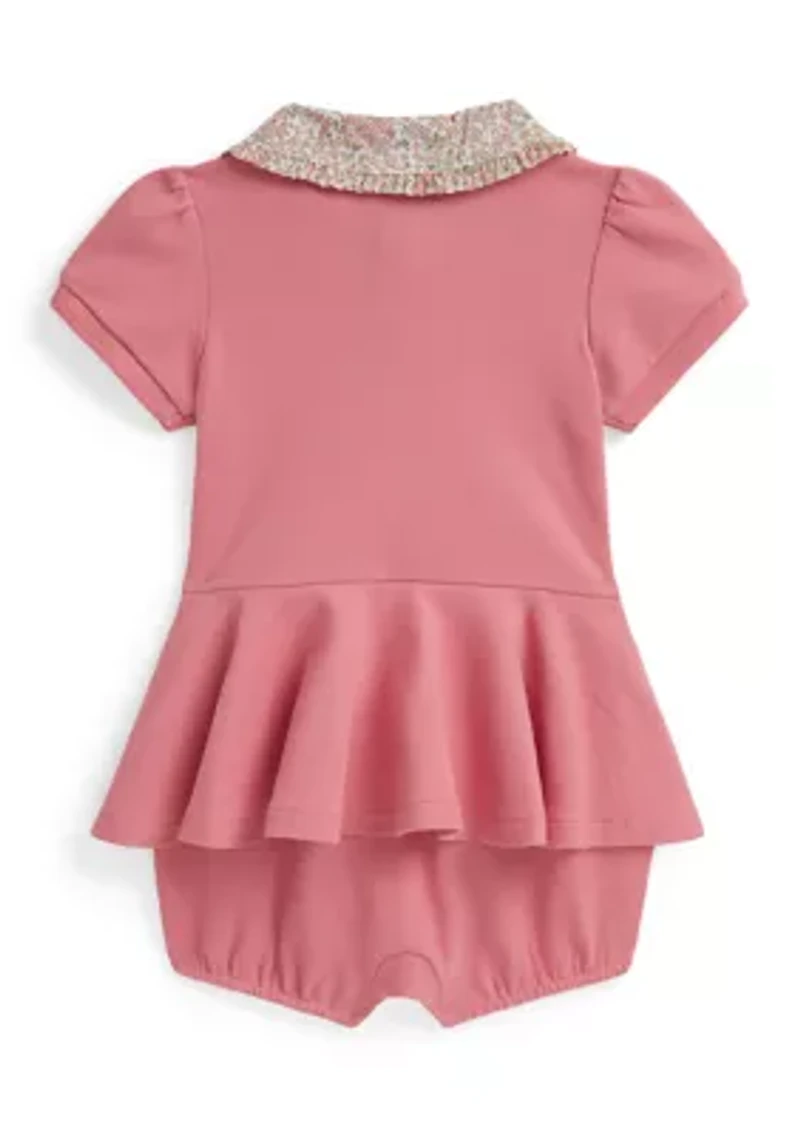 Baby Girls Floral Collar Mesh Bubble Shortall
