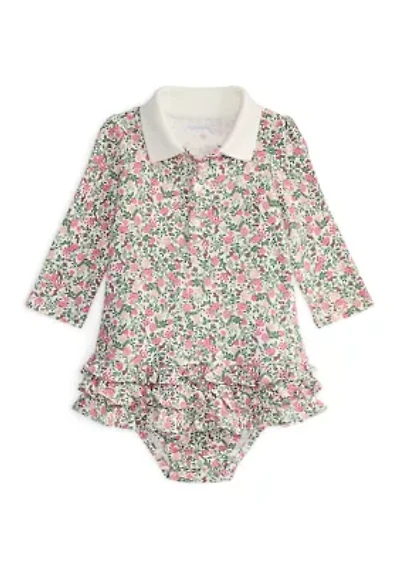 Baby Girls Floral Soft Cotton Polo Dress & Bloomer