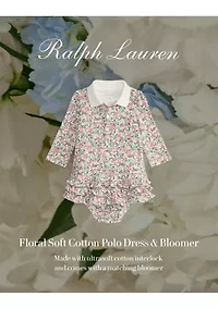 Baby Girls Floral Soft Cotton Polo Dress & Bloomer