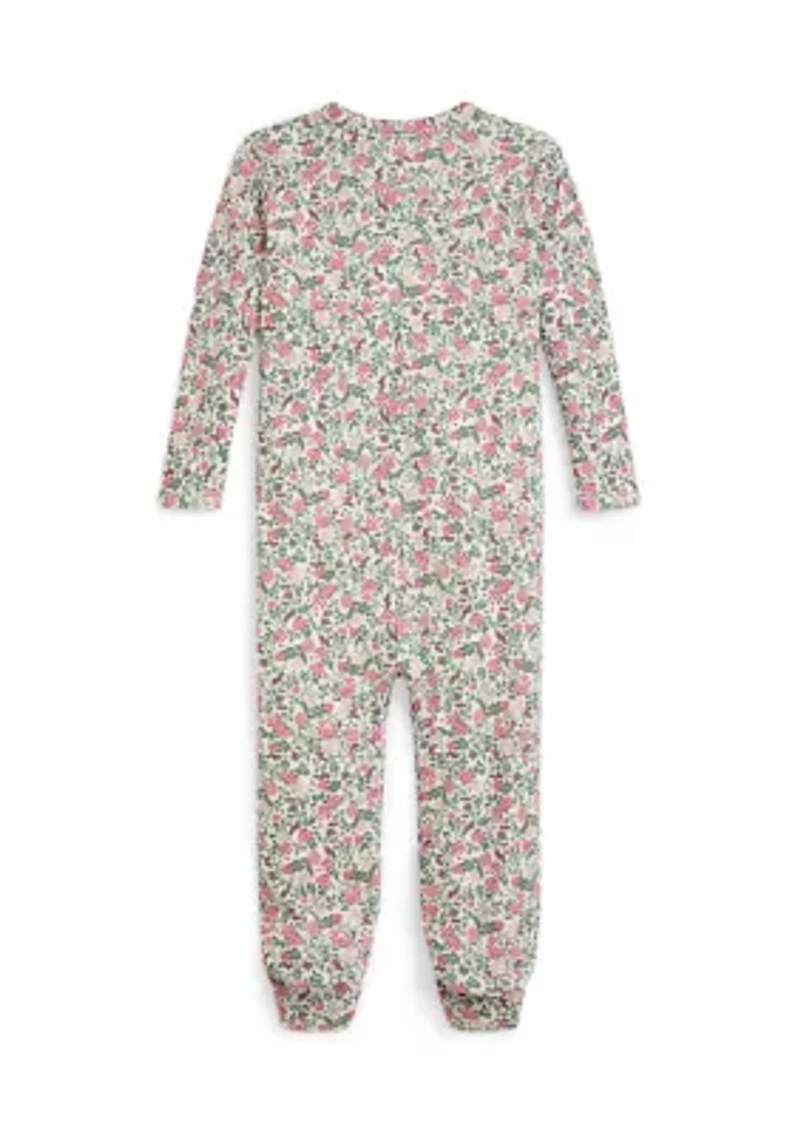 Baby Girls Floral Cotton Interlock Footed Coverall