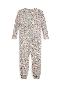 Baby Girls Floral Cotton Interlock Footed Coverall