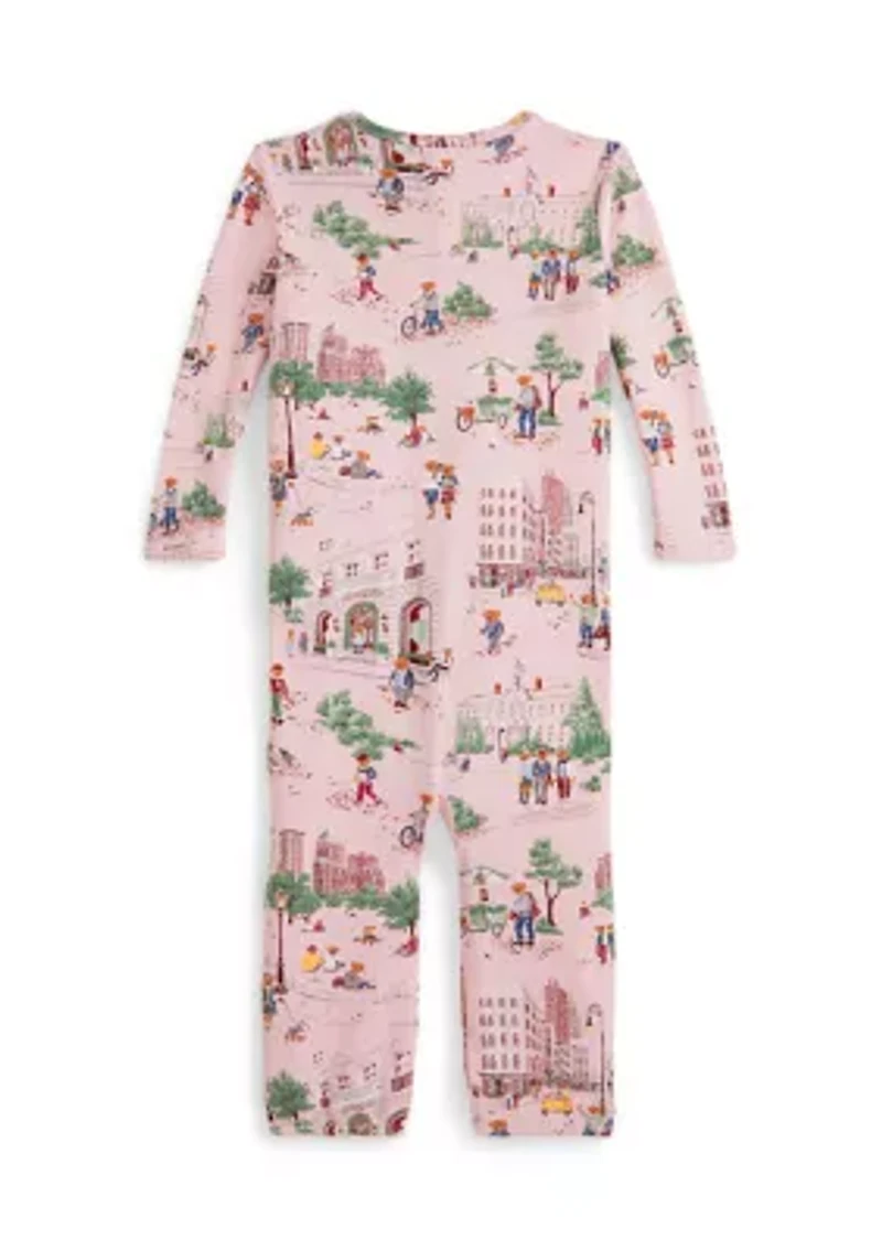 Baby Girls Polo Bear Cotton Footed Zip Coverall