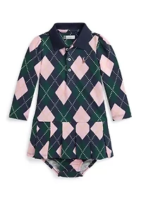 Baby Girls Argyle Mesh Polo Dress & Bloomer