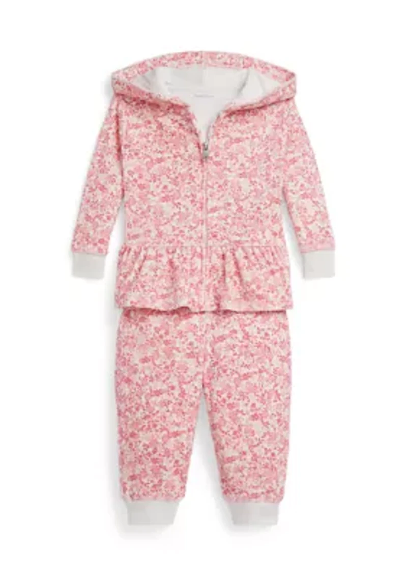 Baby Girls Floral Velour Full-Zip Hoodie & Pant Set