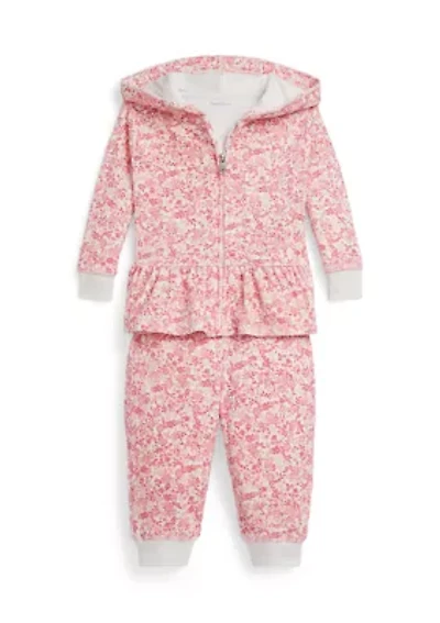 Baby Girls Floral Velour Full-Zip Hoodie & Pant Set