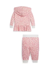 Baby Girls Floral Velour Full-Zip Hoodie & Pant Set