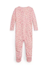 Baby Girls Floral Velour Footed Coverall
