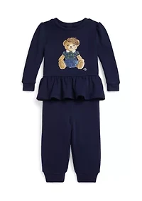 Baby Girls Polo Bear Fleece Sweatshirt & Pants Set